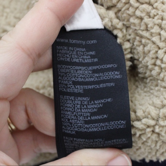 TOMMY HILFIGER Full Zip Hoodie Elbow Patches Faux Sherpa Fur Lined Heavy 12/14 - Picture 4 of 16